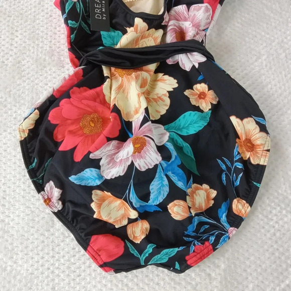 Dreamsuit Swimsuit Size 8 Black Floral Mircle Brands One Piece Slimming Control - Picture 11 of 16